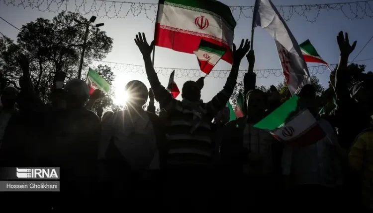 A scene of a regime-sponsored rally in celebration of Iran’s attacks against Israel, Tehran, April 2024