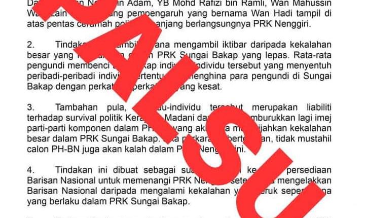 BN denies false statement about 4 individuals appearing in Nenggiri by-election