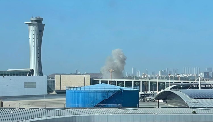 Smoke billows following a strike by Hezbollah on the Ben-Gurion International Airport south of Tel Aviv