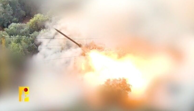 This photo released by Hezbollah shows a rocket launched at Israeli targets
