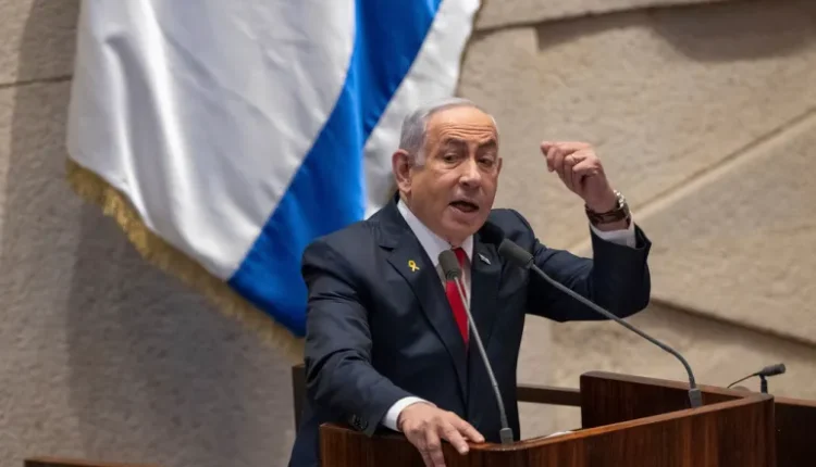 On November 18, 2024, in occupied Jerusalem, Prime Minister Benjamin Netanyahu of Israel speaks to lawmakers in the Knesset, the Israeli parliament.