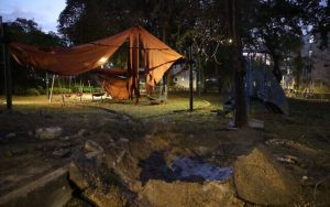 A crater next to a childs’ play area in a park in a residential area of Tel Aviv caused by a missile fired from Yemen early on December 21, 2024. (Jack GUEZ / AFP)