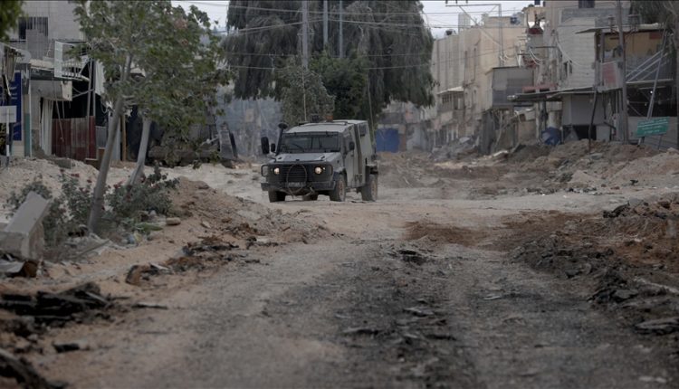 Israeli army patrols at the streets during raid on Nur Shams near the city of Tulkarm after launching a large-scale military offensive in the West Bank.