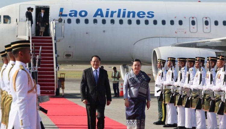 Laos Prime Minister Sonexay Siphandone arrives in Malaysia today for his first official visit ahead of the 46th ASEAN Summit and Related Meetings in Kuala Lumpur. The aircraft carrying Siphandone, his wife Vandara Siphandone, and his delegation lands at the Bunga Raya Complex, Kuala Lumpur International Airport at 9.05 am